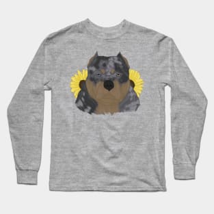 Merle Tan American Bully with Sunflowers Long Sleeve T-Shirt